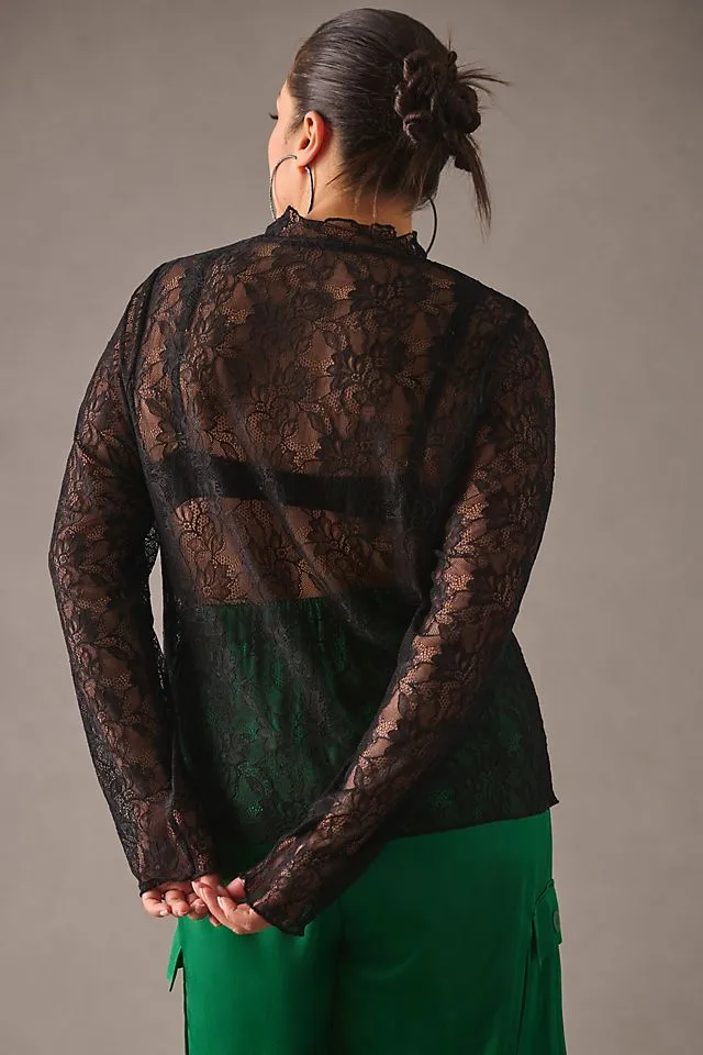 Anthropologie layered lace turtleneck, black