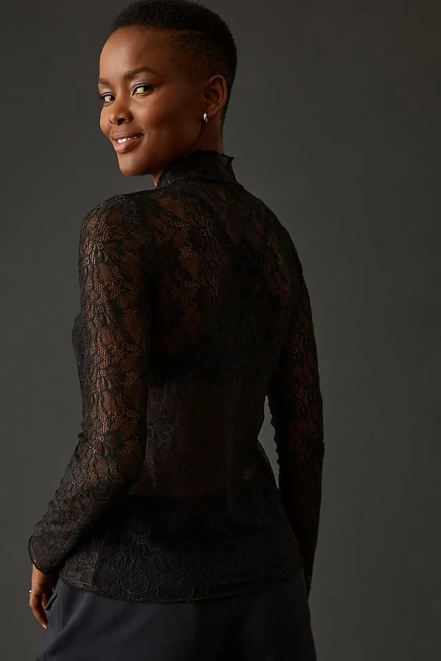 Anthropologie layered lace turtleneck, black