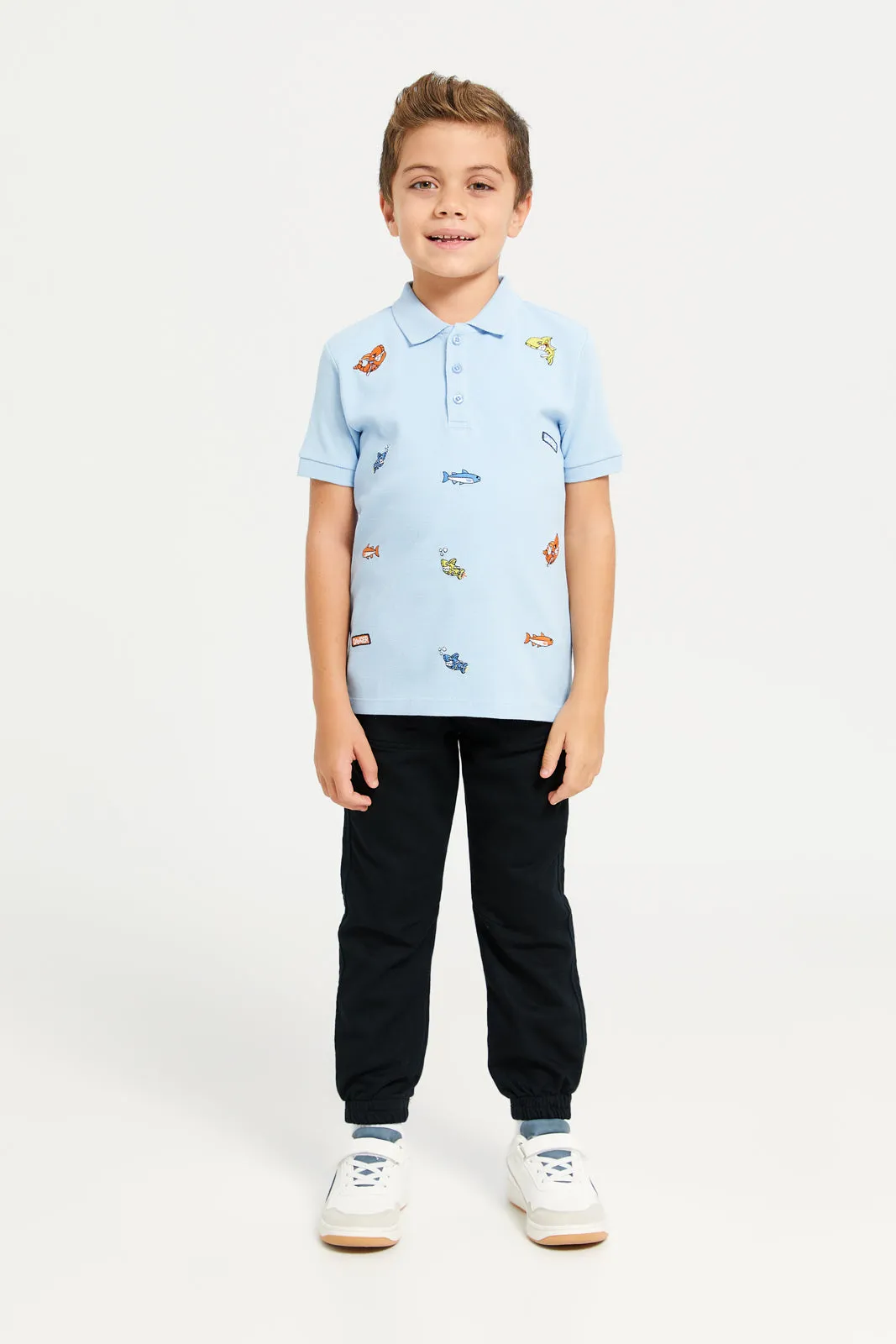 Boys Blue Embroidered Polo T-Shirt