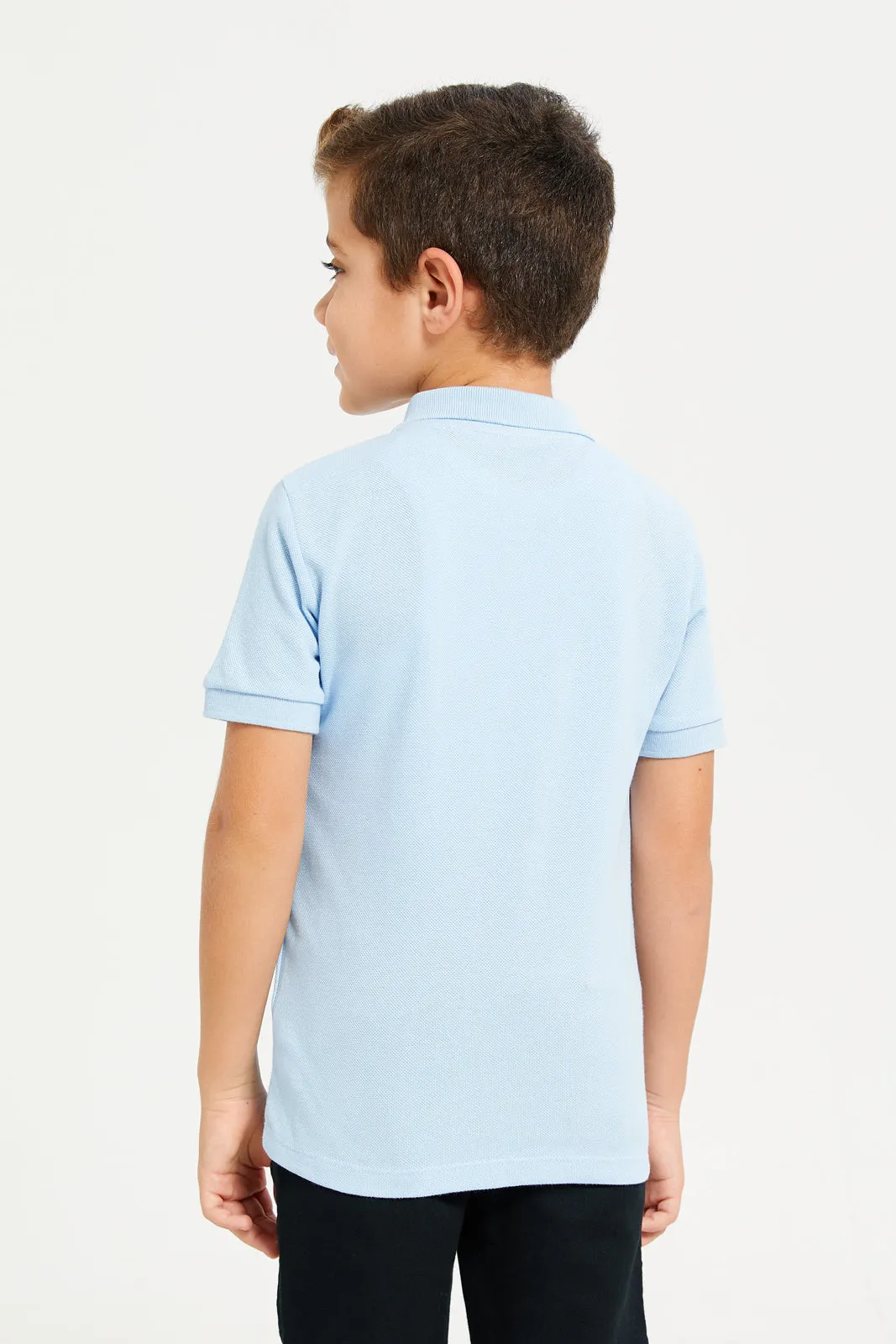 Boys Blue Embroidered Polo T-Shirt