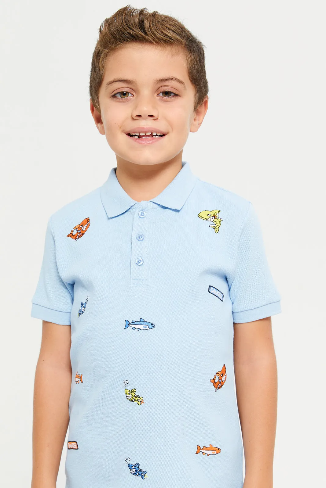 Boys Blue Embroidered Polo T-Shirt