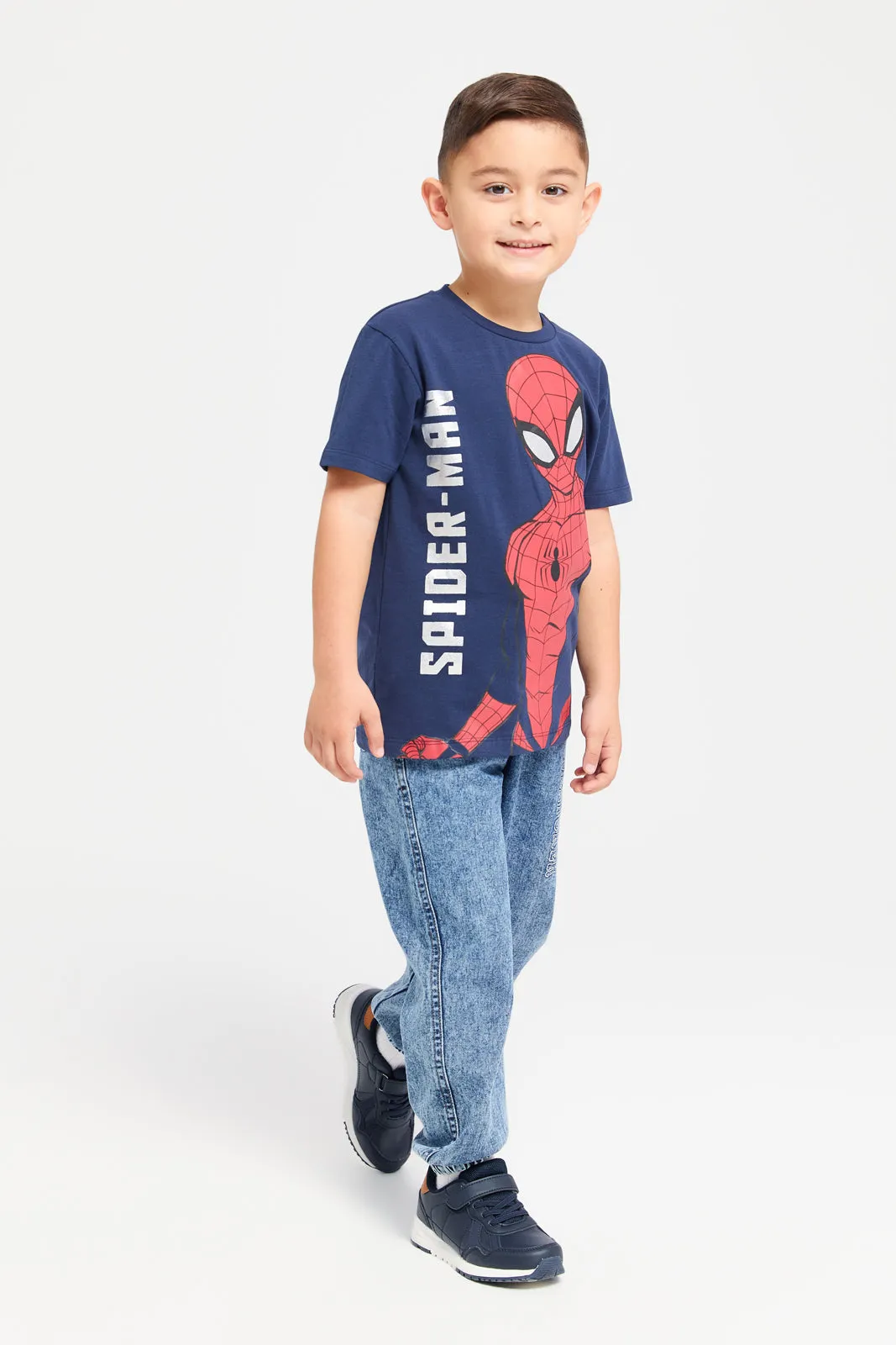 Boys Navy Spiderman Short Sleeve T-Shirt