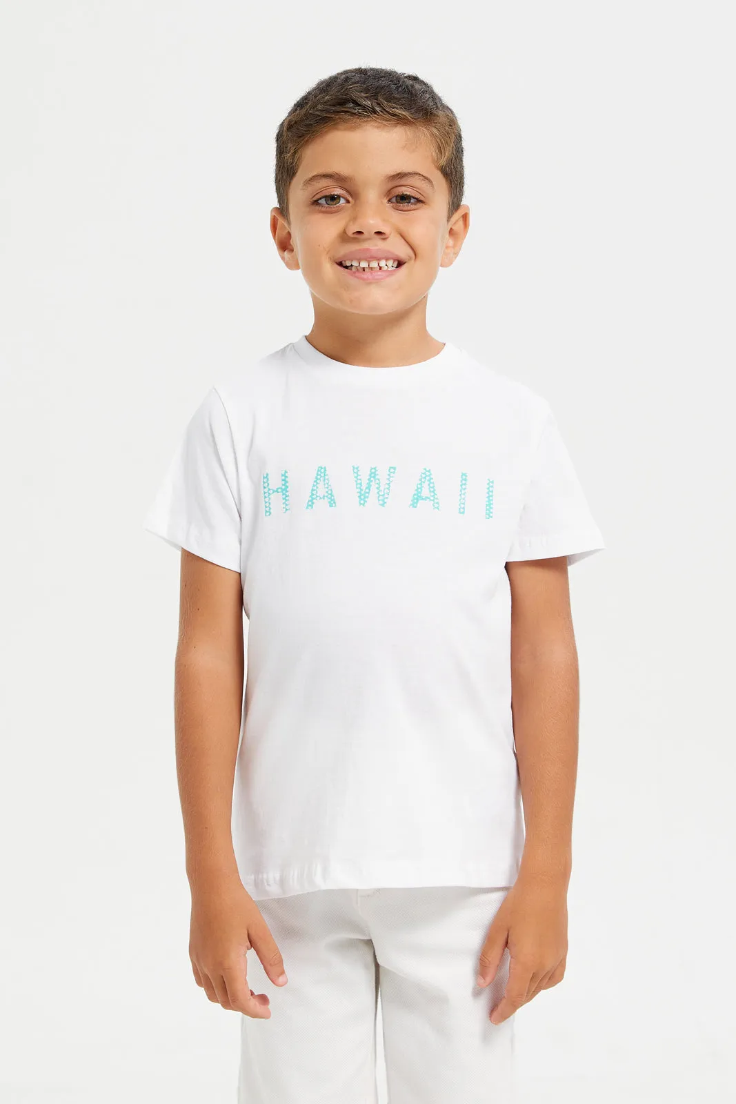 Boys Teal And White Shirt With T-Shirt Set (2 Piece)